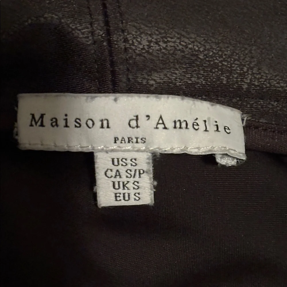 Maison d'Amelie Black Faux Leather Half Zip Pullover Hooded pullover size S - Picture 6 of 6